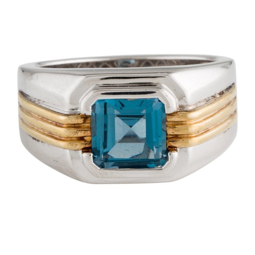 EFFY 14K YELLOW GOLD & STERLING SILVER BLUE TOPAZ SIGNET RING